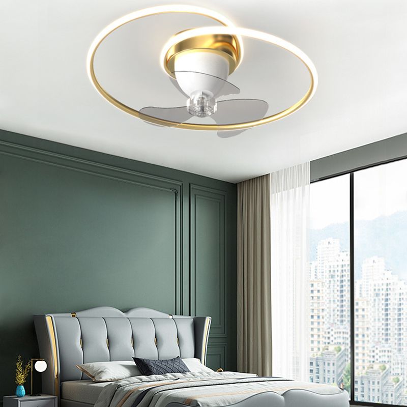 3-Blade Contemporary Ceiling Fan Polish Finish LED Fan with Light for Foyer