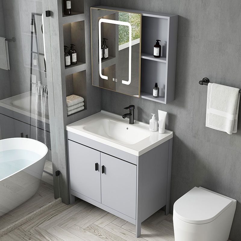 Contemporary Sink Vanity Freestanding Mirror Cabinet Open Console with Sink Set