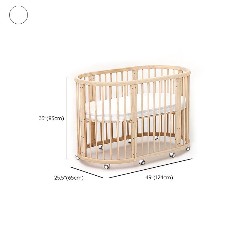 Oval Solid Wood Crib Nordic Style 5-In-1 Convertible Crib with Casters