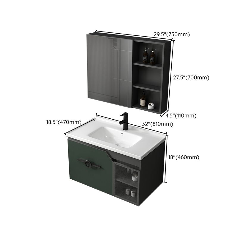 Modern Single Sink Vanity Metal Base Rectangular Wall Mount Vanity Set