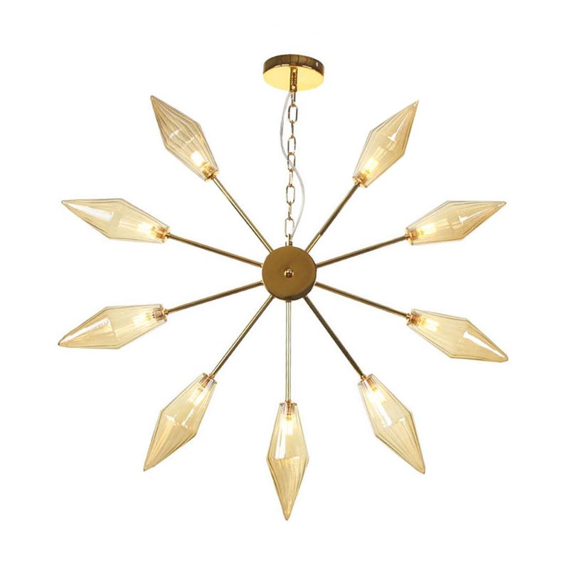 6/9/12 Lights Chandelier Lamp Industrial Sputnik Amber/Clear Glass Ceiling Light Fixture in Black/Copper/Chrome