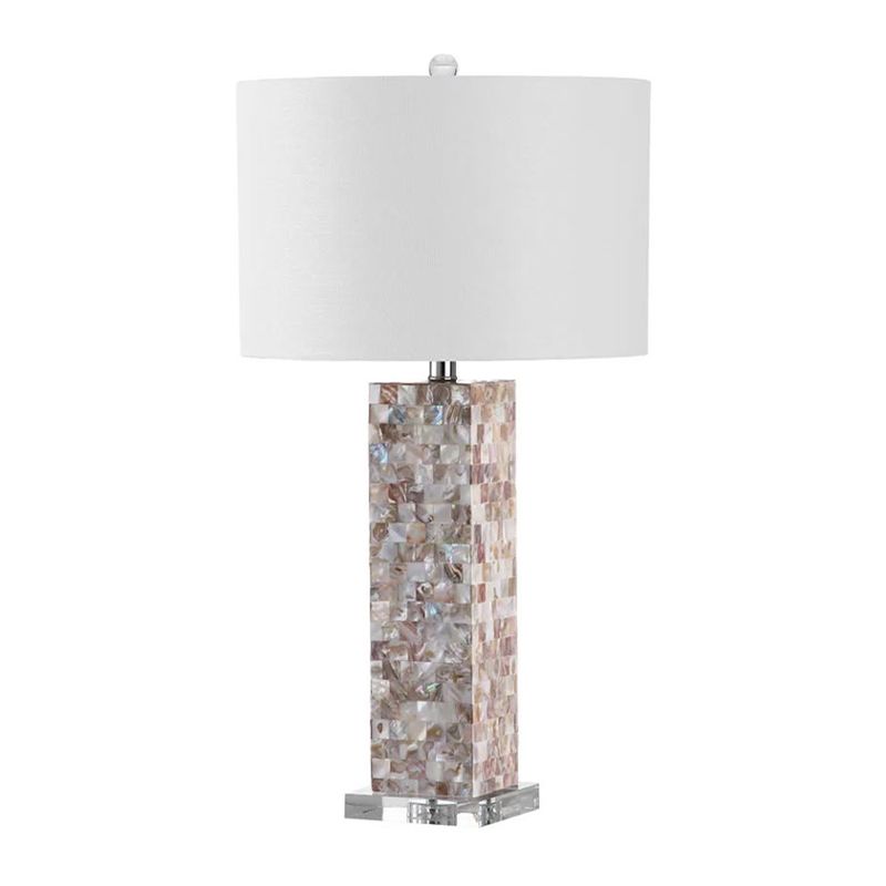 Checkered Rectangle Shell Night Lamp Country Style 1 Head Bedroom Table Light with Shade in White