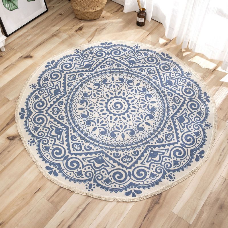 Moroccan Geometric Printed Rug Multi-Color Cotton Area Carpet Easy Care Pet Friendly Indoor Rug for Bedroom