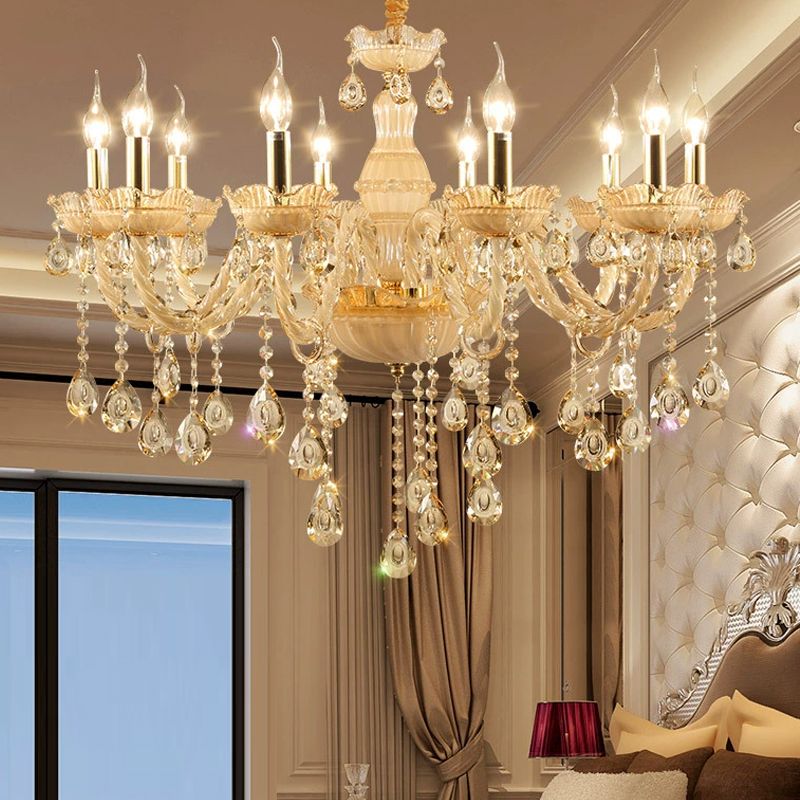 Crystal Hanging Chandelier Candle Shape Chandelier Lighting for Living Room