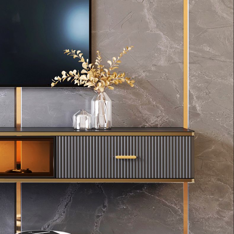 Glam Floating TV Media Stand with Drawers Stone and Wood TV Stand