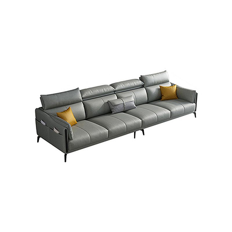 Grey Faux Leather Waterproof Sofa Stain-Resistant High Back Sectional