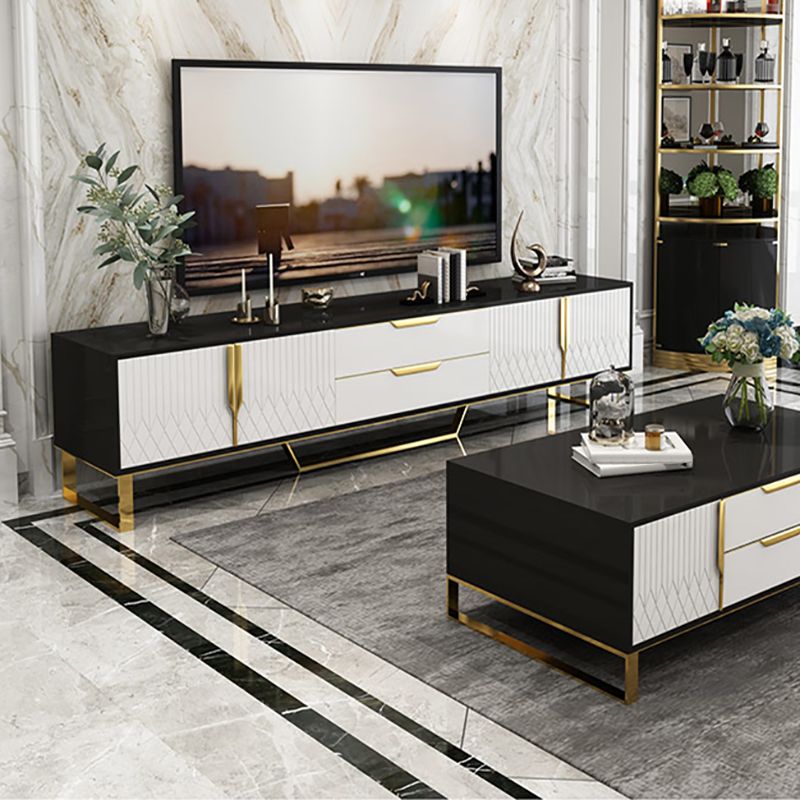 Glass TV Media Console Glam Media Console TV Stand with Drawers