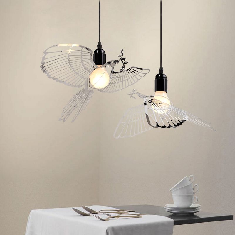 Flying Bird Shade Pendant Lighting Rustic Retro Metal 1 Light Silver Suspended Pendant Light for Bar