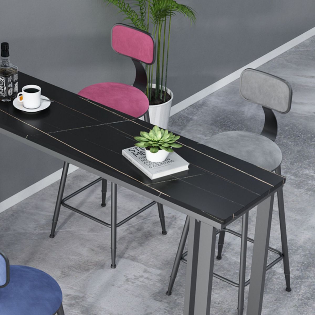 Modern Style Bar Table 42-inch Height Stone Top and Metal Base Bistro Table