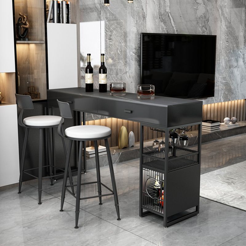 Glam Style Bar Table 42-inch Height Stone Top Pub Table with Two Drawer