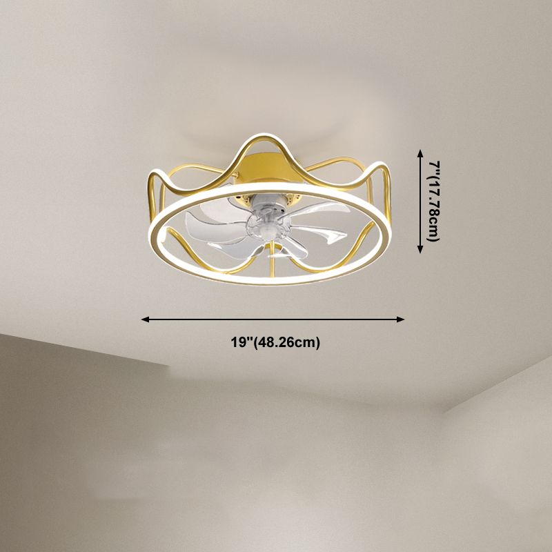 Simple Style Metal Ceiling Fan Lamp Modern Flush Mount Light Fixture for Bedroom