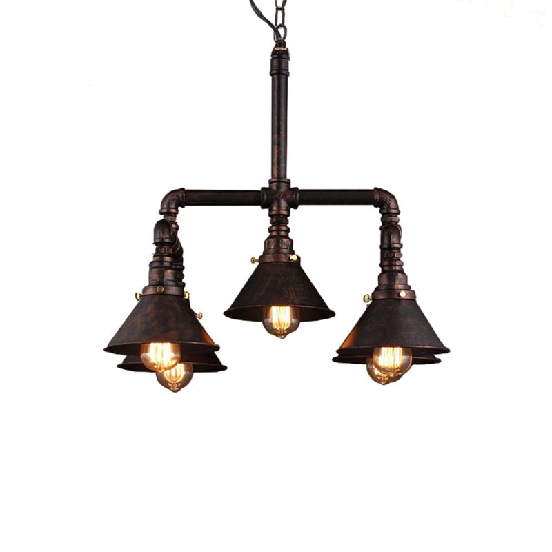 5-Bulb Ceiling Lamp with Cone Shade Metal Industrial Dining Room Chandelier Pendant Light in Rust