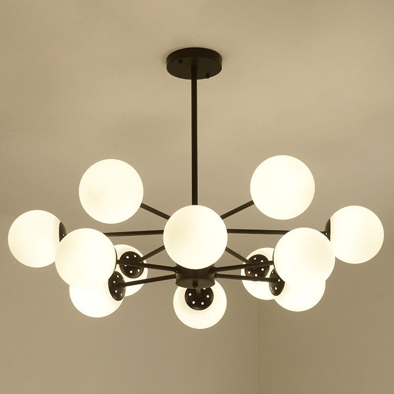 Milk Glass Black Ceiling Pendant Chandelier Globe Industrial Multi Lights Chandelier Lights