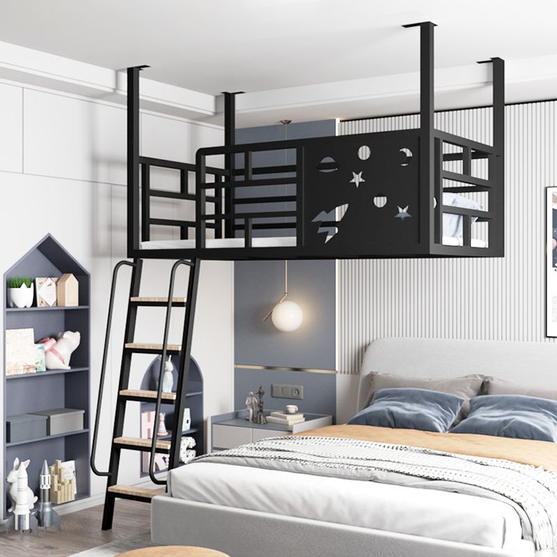 Contemporary Iron High Loft Bed Black & White Metal Wire-Grid Bed Frame