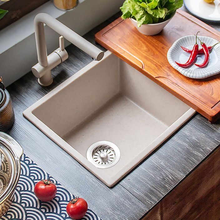 Stone Farmhouse Kitchen Sink Single Bowl Drop-In Sink with Basket Strainer