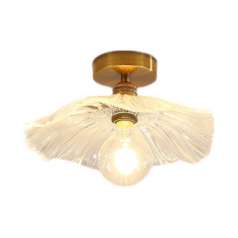 Japanese Style Copper Ceiling Light Lotus Leaf Shape Ceiling Lamp for Bedroom