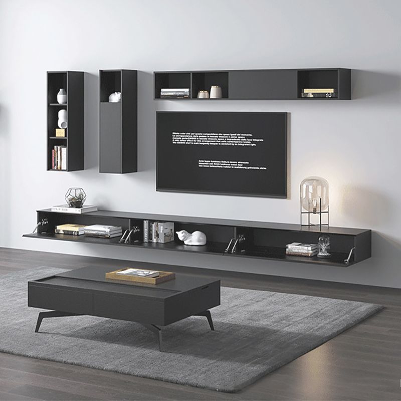 Modern Wood TV Stand Console Floating Black TV Media Stand for Living Room