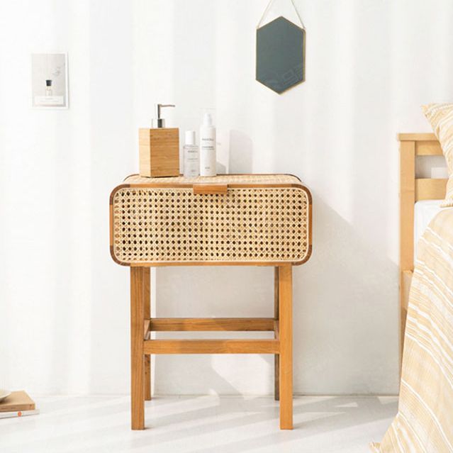 Rattan Night Table Modern Minimalist Bedside Table with Legs