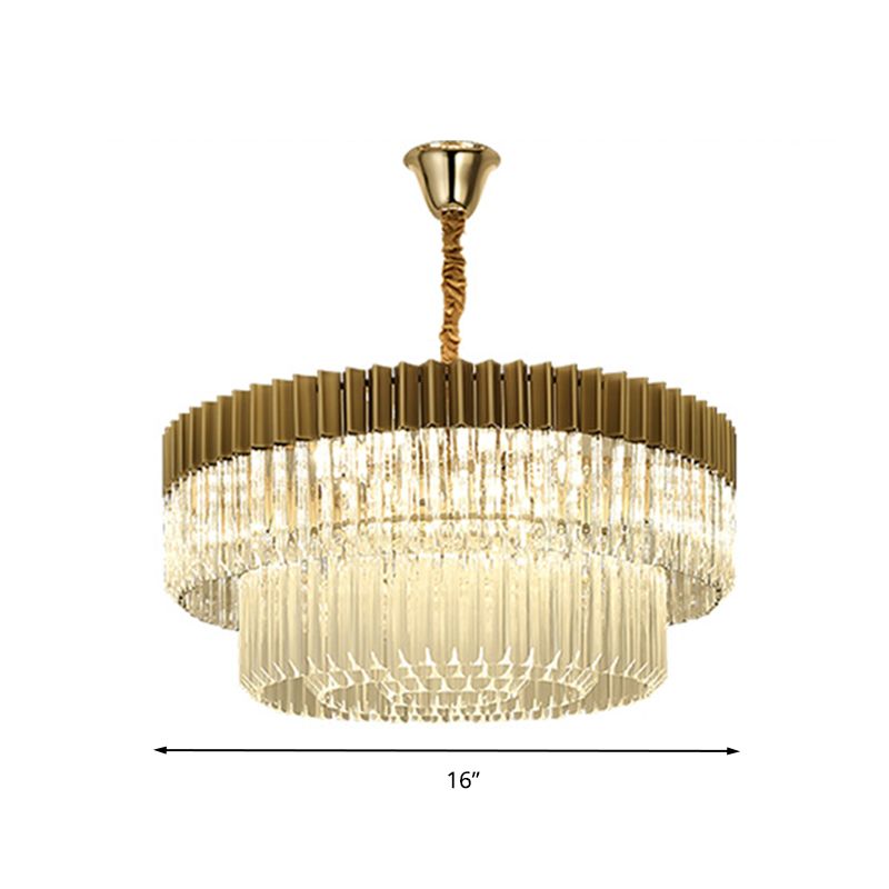 Brass 2 Tiers Chandelier Pendant Light Modernism 6 Heads Crystal Hanging Lamp for Living Room