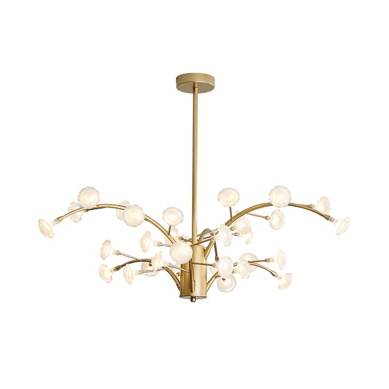 33 Bulbs Flower Chandelier Light Modernism Frosted Glass Suspended Lighting Fixture in Gold