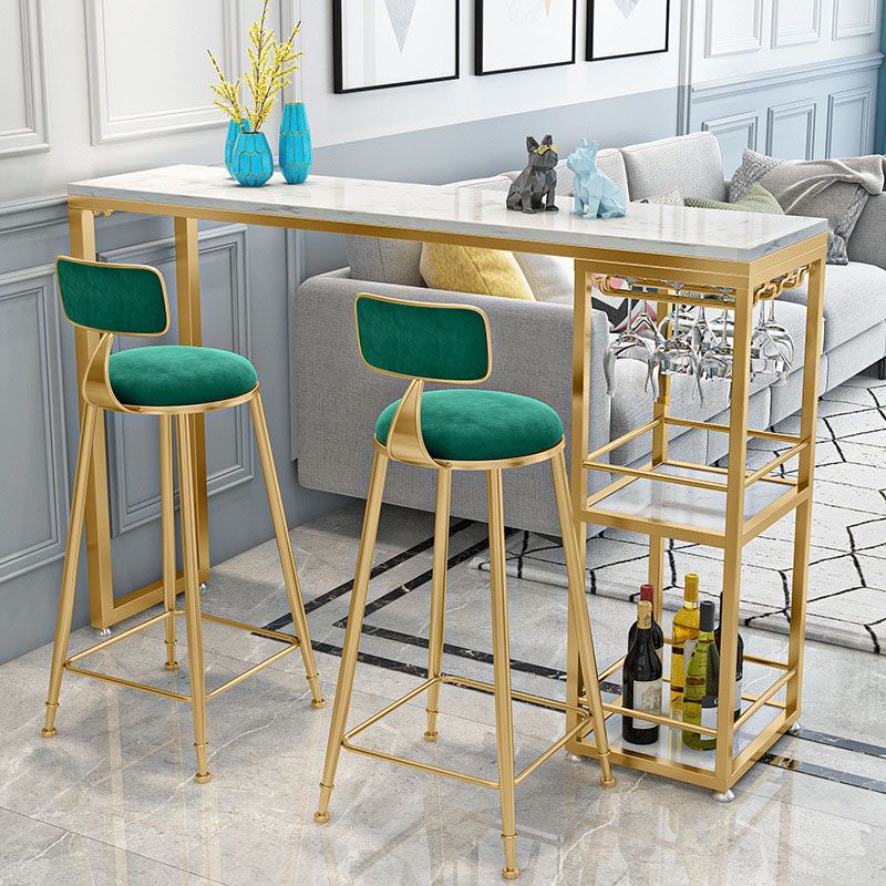 Glam Style Rectangle Bar Table Faux Marble Bistro Bar Desk with Storage