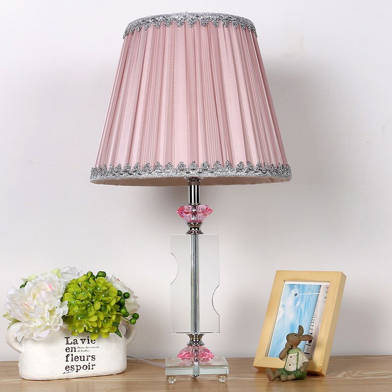 1 Head Living Room Desk Lamp Modernism Pink Table Light with Pleated Fabric Shade