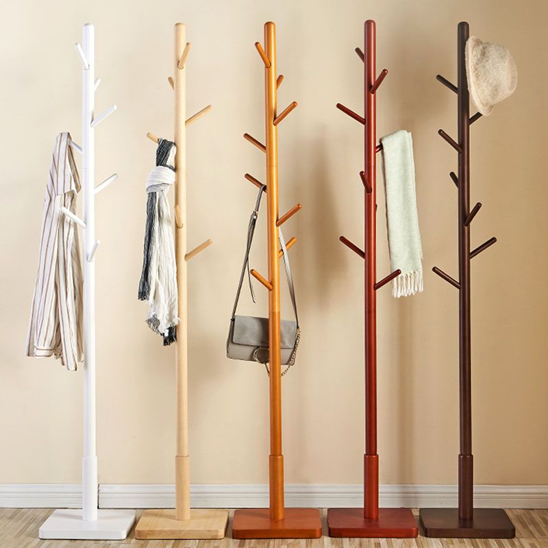 68.9" Hall Tree with Storage Hook , Rubberwood Solid Wood Free Standing Hall Tree