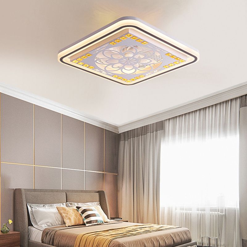 Modern Style Ceiling Fan Lamp LED Crystal Ceiling Mount Light with Acrylic Shade