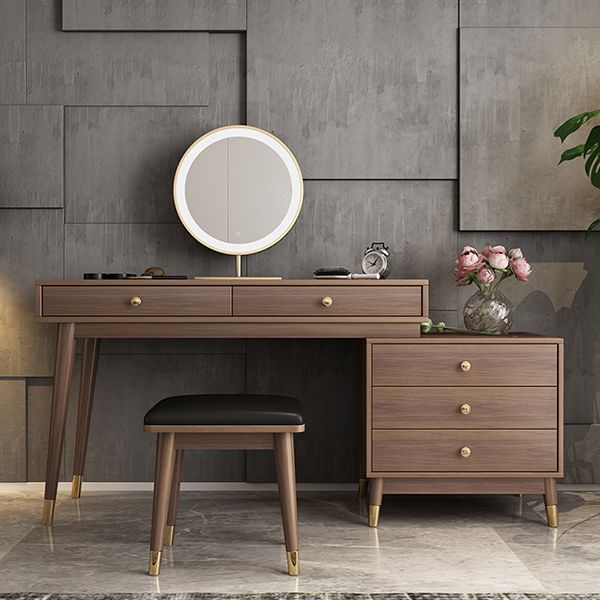 Standing Mid-Century Modern Wood Lighted Mirror Vanity Dressing Table