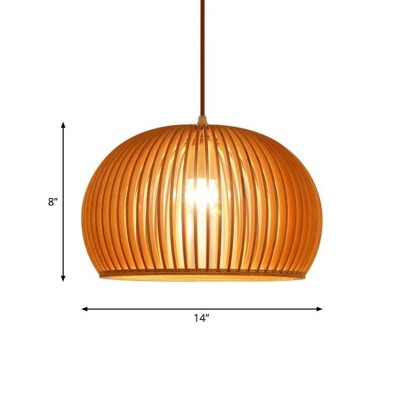 Éclairage pendentif hémisphère en bois minimaliste à lampe à pente de plafond beige minimaliste, largeur de 14 "/ 18"