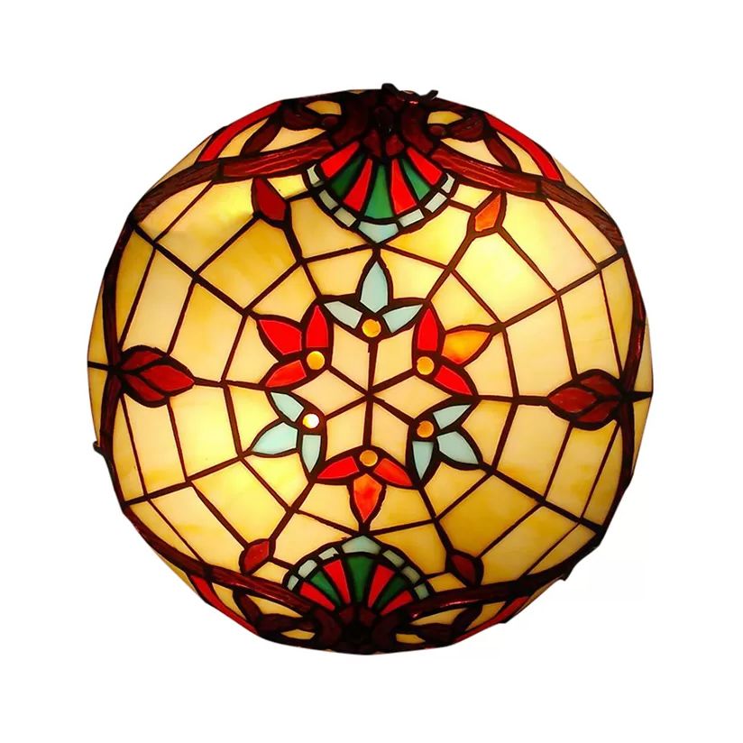 Stained Glass Ceiling Light, Bowl Shade Flush Mount Light with Jewel Decoration Baroque Style