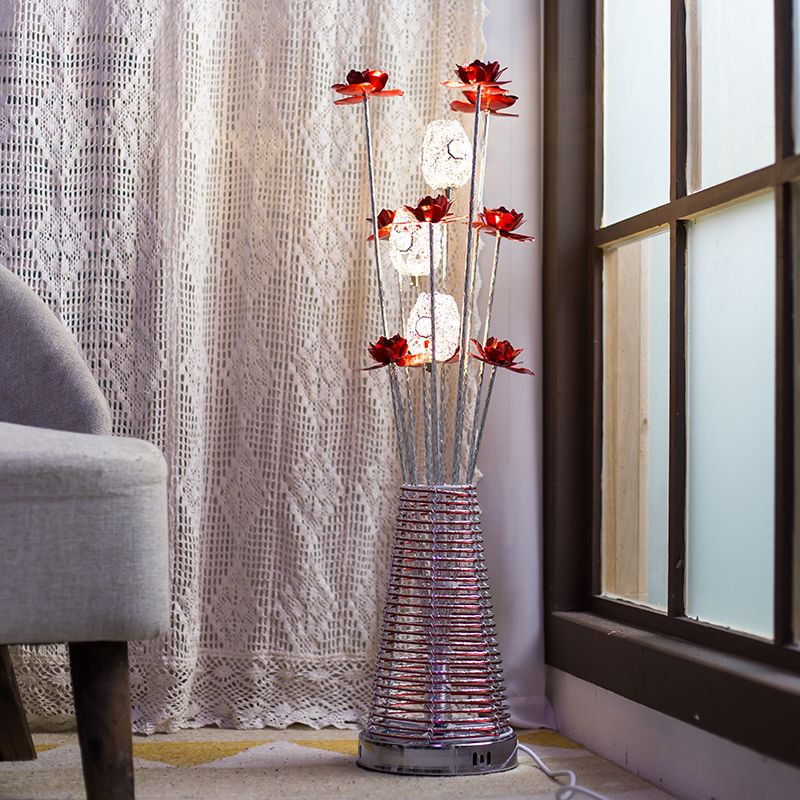 Conical Aluminum Standing Lamp Decorative LED Bedroom Floor Reading Light with Rose and Oval Design