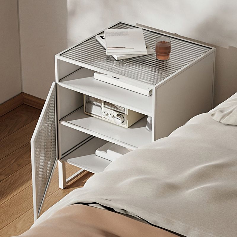 22.83" Tall 4-shelf Bedside Cabinet Glass Top Night Table with Door