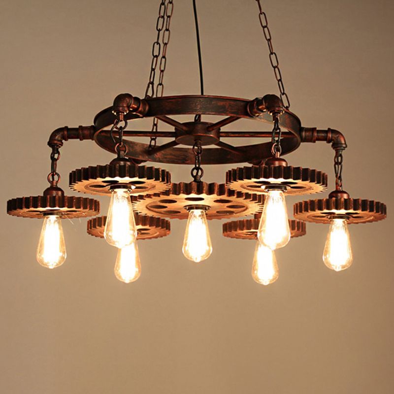 Industrial Style Wrought Iron Hanging Chandelier Bronze Ceiling Hanging Light Fixture for Bar