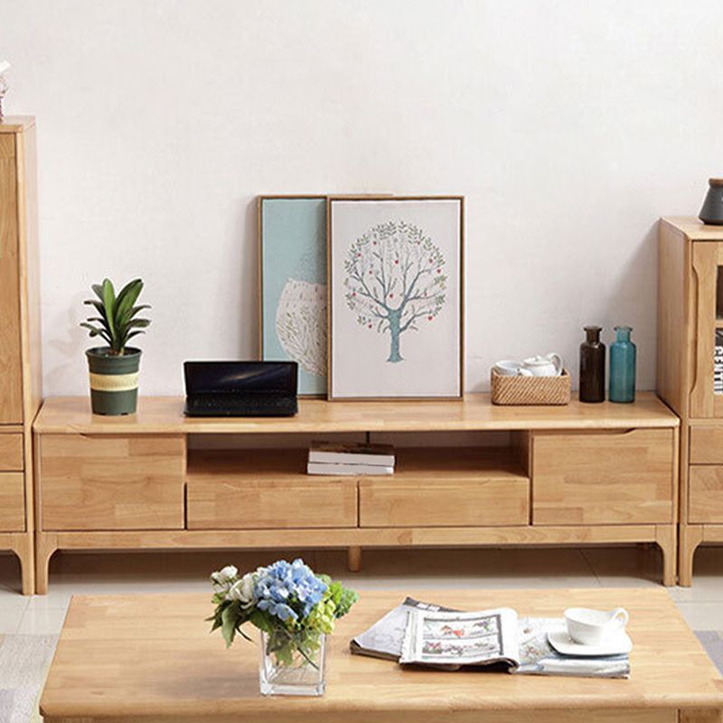 Rubber Wood Media Console Modern 2 Doors TV Console with Splayed Wooden Legs