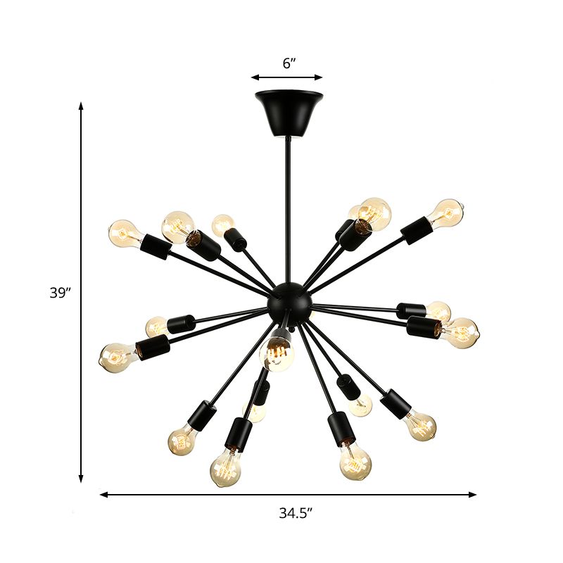 Sputnik Dining Room Chandelier Light Fixture Vintage Style Metal Multi Light Pendant Lamp in Black