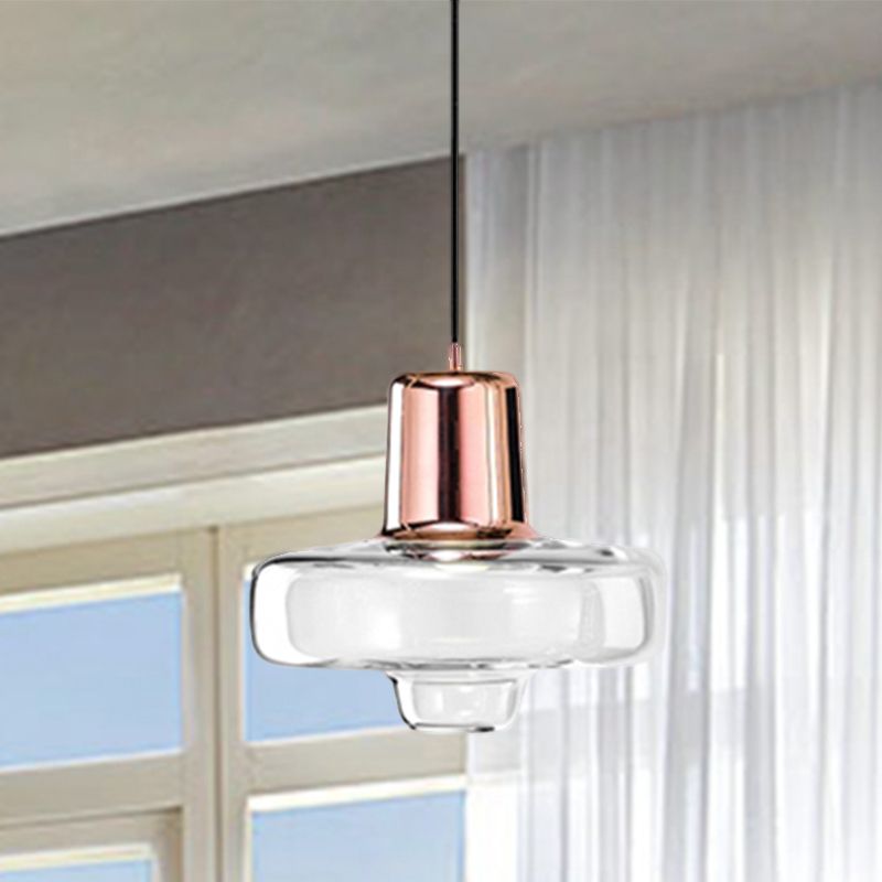 Gyro suspendu suspendu en verre transparent contemporain 1 lumière noire / champagne / suspension en or rose, 8 "/10,5" / 13 "de largeur