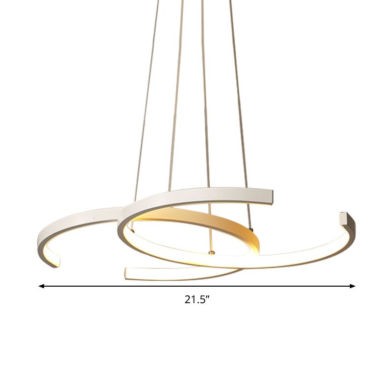 Plafond de plafond en métal à double forme en C Light de lustre à LED noir / blanc minimaliste, lumière chaude / blanche