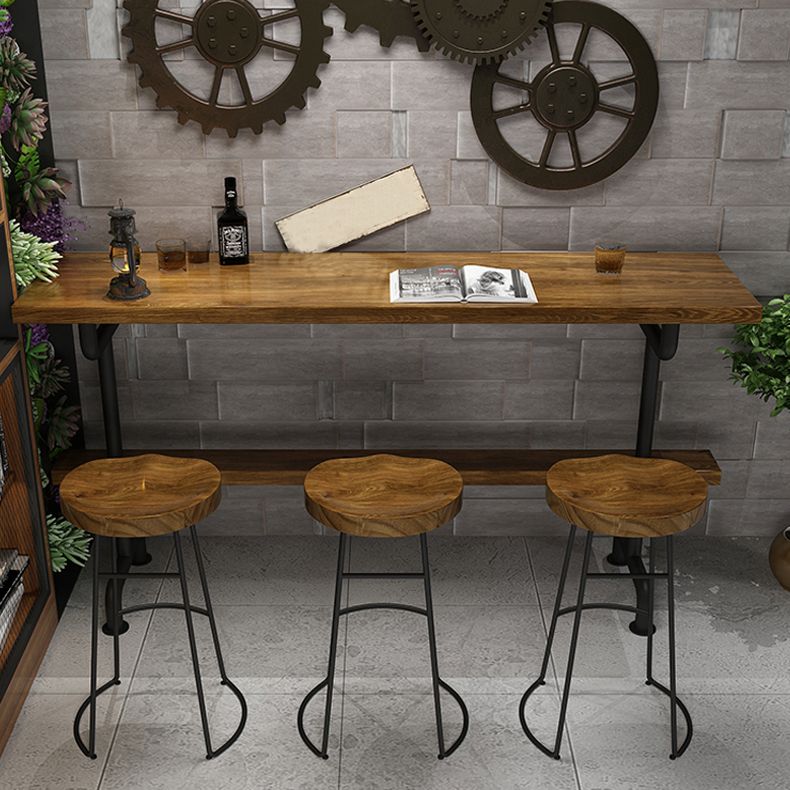 Light Brown Industrial Style Bar Table in Iron and Solid Wood Bar Table