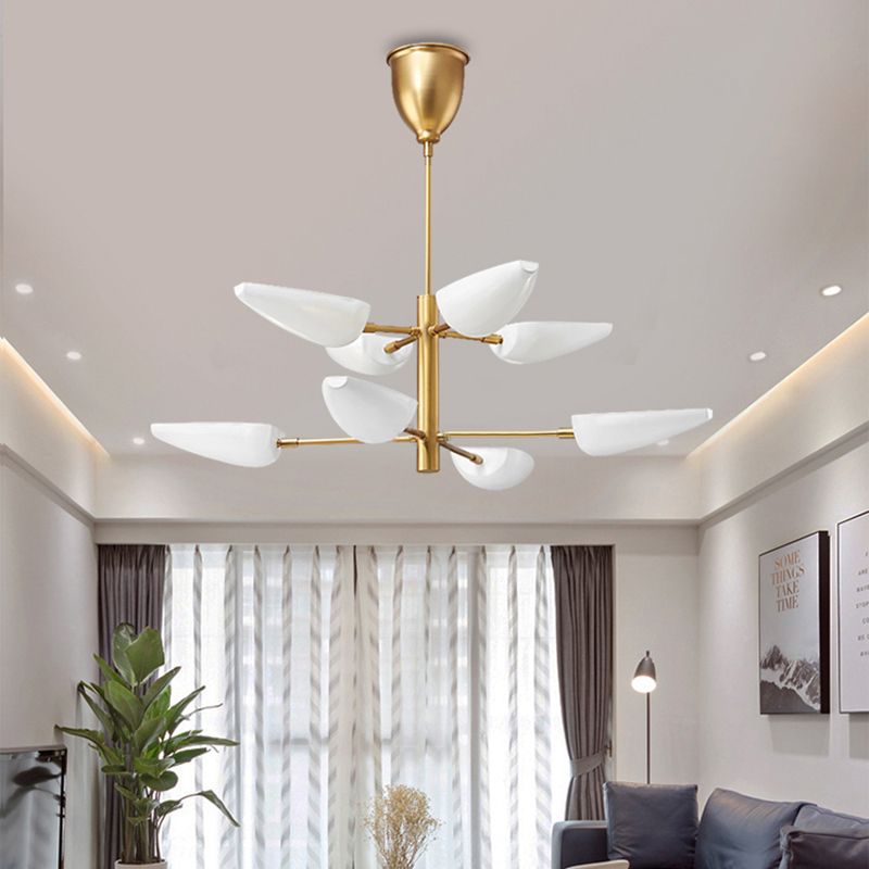 2-Tier Chandelier Lamp with Metal Spoon Shade Nordic 8 Lights Brass Chandelier Light Fixture for Dining Room