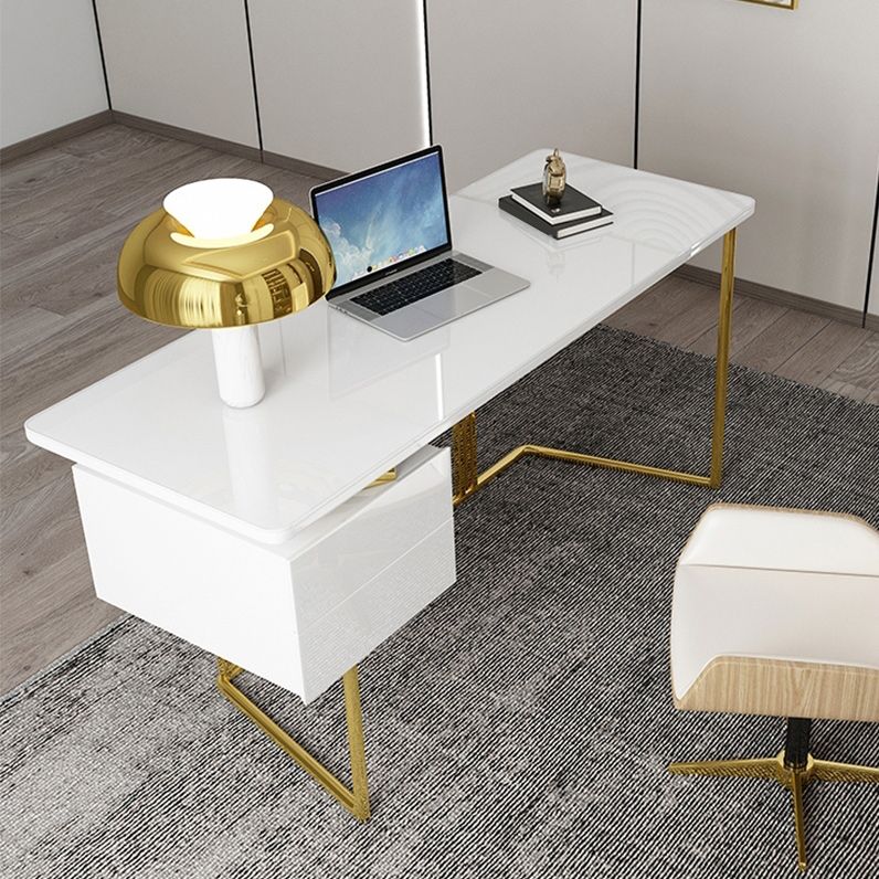 Modern Style Office Working Table Rectangle Glass Writing Desk