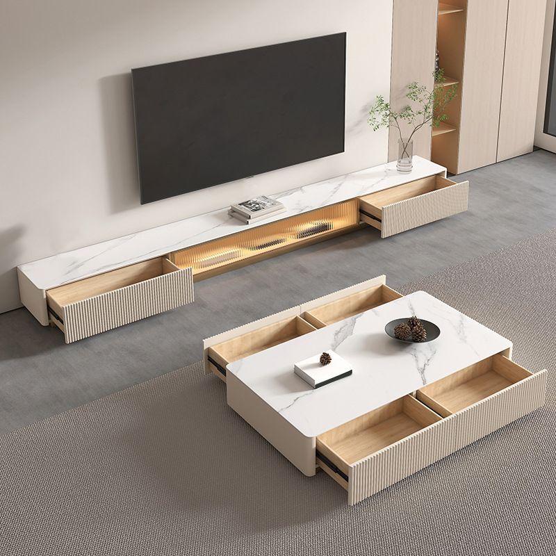 Stone TV Media Console Contemporary TV Console with 2 Drawers