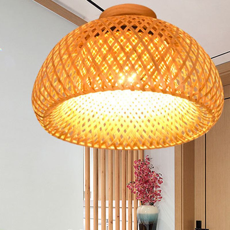 Contemporary Dome Shape Ceiling Light with Bamboo Shade for Living Room