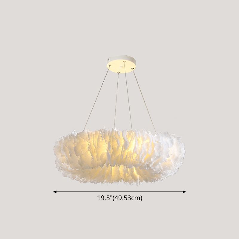 White Doughnut Chandelier Lamp Minimalist Feather Loop Pendant Lighting Fixture