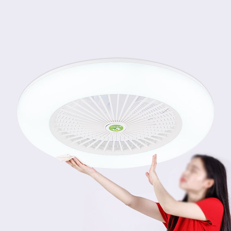 5 Blades Round Bedroom Ceiling Fan Light Metal Nordic LED Semi Flush Mount Lamp with Remote, 19.5" Wide