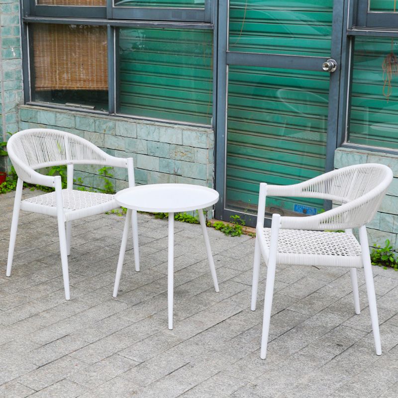 Tropical Rattan Outdoors Dining Chairs White with Arm Open Back