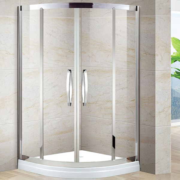 Silver Framed Shower Doors Double Sliding Clear Shower Bath Door