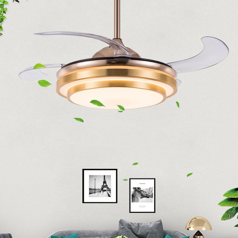 Gelaagde Round Metal 4 Blades Semi Flush Light Modernism Led plafondventilator Lamp voor eetkamer, 19 "breed