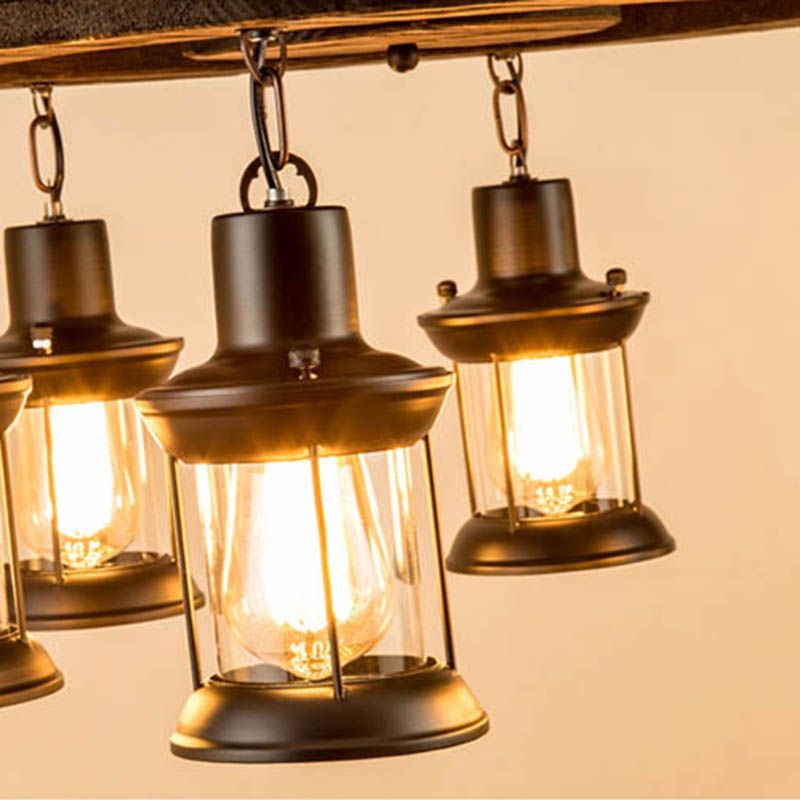 Wood Black Pendant Chandelier Wagon Wheel Industrial-Style Hanging Pendant Light