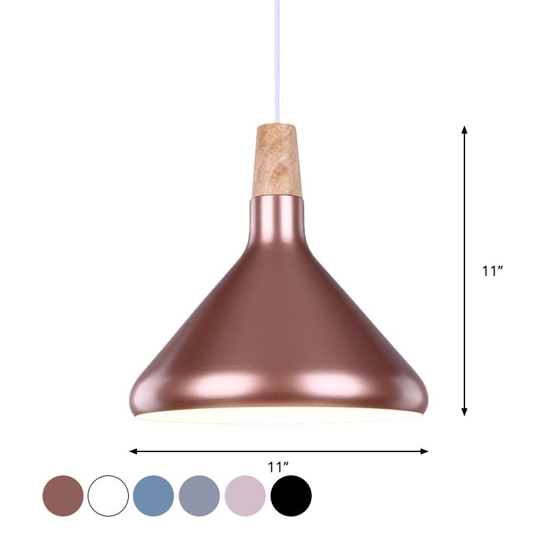 Flask Shaped Pendant Light Macaron Aluminum Single Kitchen Dinette Drop Lamp in Gold/Blue/Pink and Wood